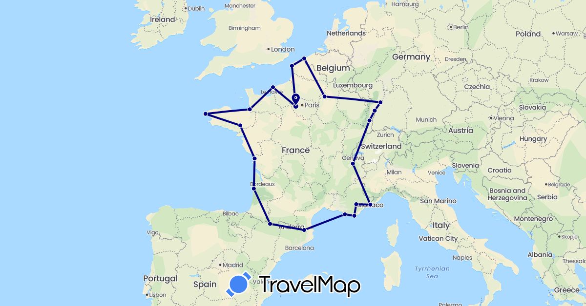 TravelMap itinerary: driving in France, Monaco (Europe)